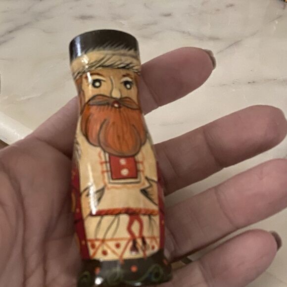 Vintage Russian Folk Art Santas 3.25” Wood Christmas Collection Set of 4 - Picture 7 of 9